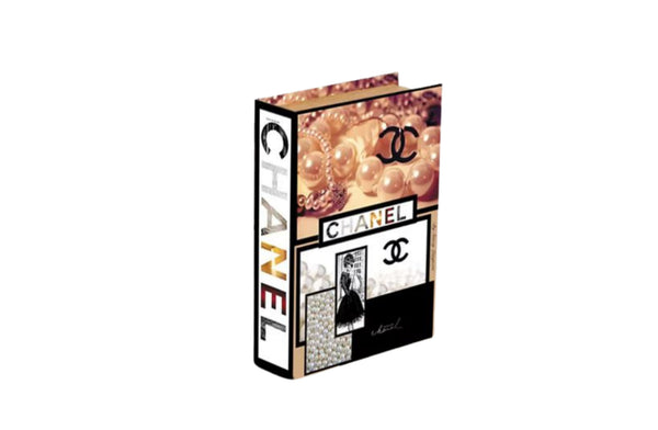 Medium decorative faux book box with pearl design and concealed storage for home decor styling.