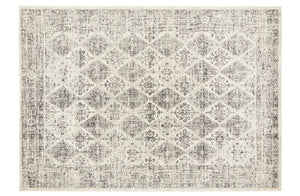 Flat lay of Century 999 Grey Rug with ornate diamond pattern