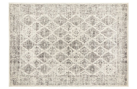 Flat lay of Century 999 Grey Rug with ornate diamond pattern