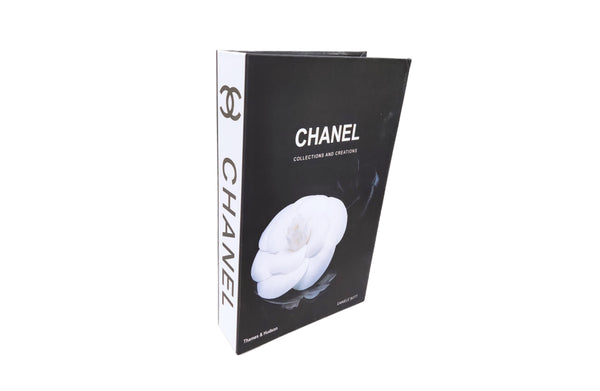 chanel inspired faux decor book box black and white camellia design