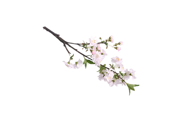 Soft pink artificial cherry blossom stem adding delicate elegance to home or event décor.