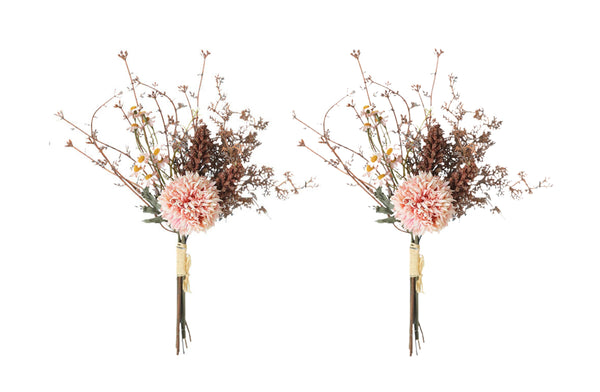 Set of two artificial chrysanthemum bouquets with delicate blossoms and rustic ace