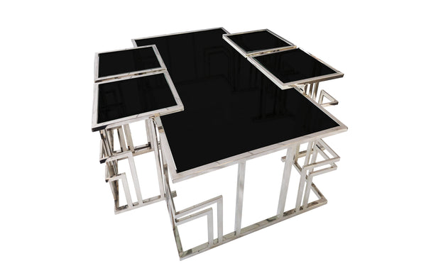 Clara set coffee table and side tables with tempered black glass tops