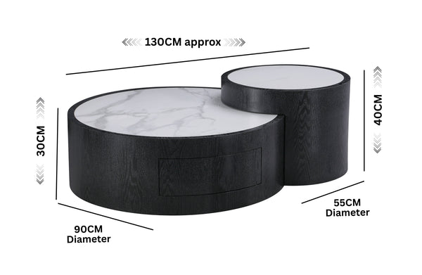 round coffee table set dimensions 90cm and 55cm diameter modern design