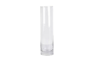 Clear glass cylinder flower vase, 40cm tall, modern minimalist design.