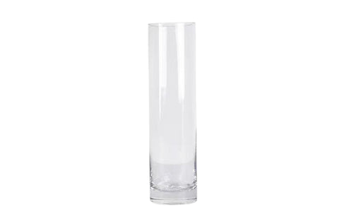 Clear glass cylinder flower vase, 40cm tall, modern minimalist design.