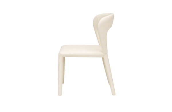 Cream dining chair with vegan leather upholstery and curved backrest