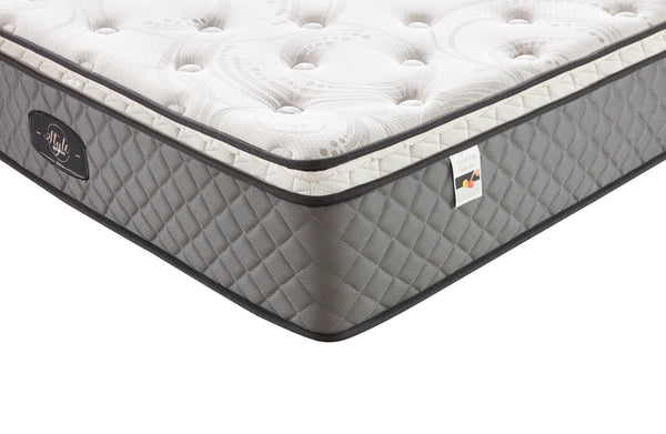Side corner view of Comfort Euro Top mattress with durable quilting and premium design.