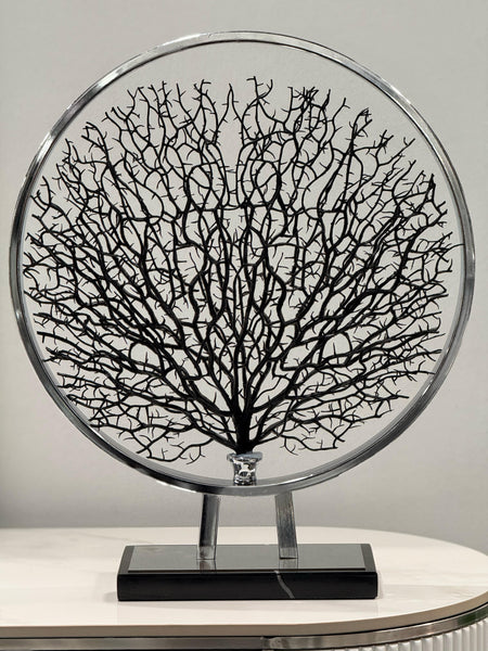 Elegant silver coral tree décor on black base – bold and modern centerpiece.