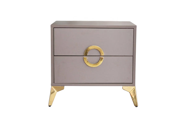crescent bedside table brown finish gold ring handle front view