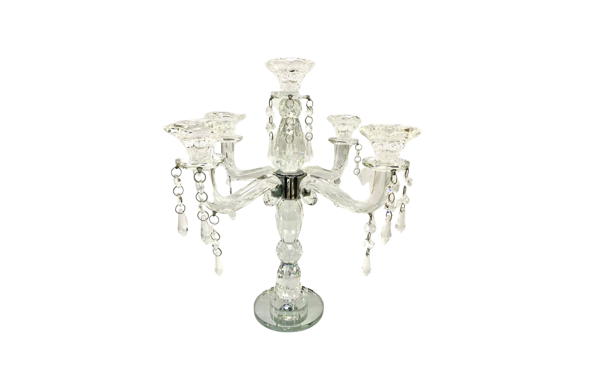 Elegant 5-arm crystal candelabra, perfect for luxe candle displays.