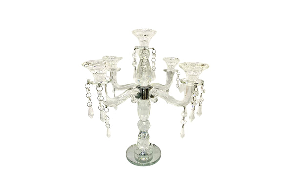 Elegant 5-arm crystal candelabra, perfect for luxe candle displays.