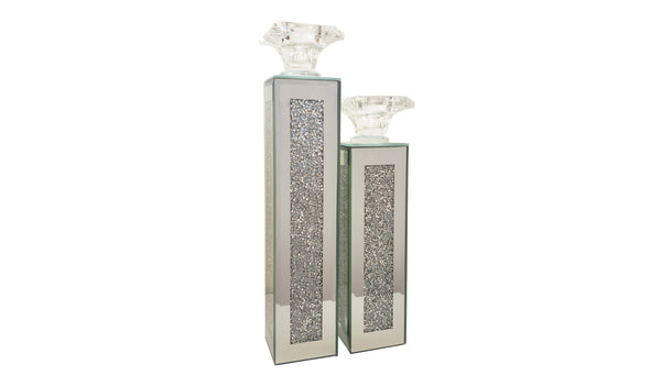 Sleek mirrored crystal candle holders, perfect for elegant home décor.