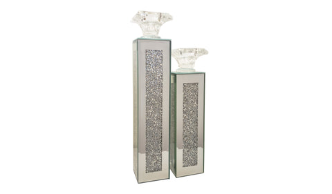 Sleek mirrored crystal candle holders, perfect for elegant home décor.