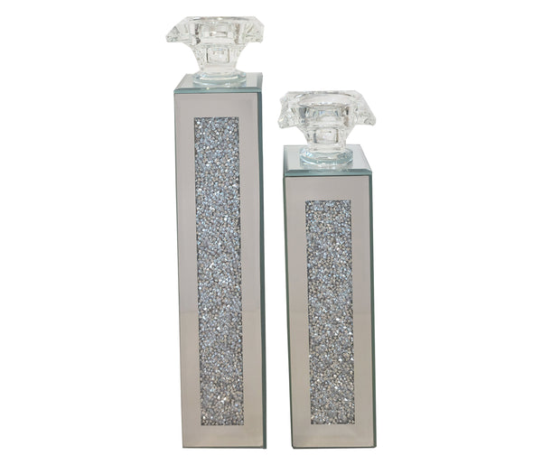 Luxurious crystal candle holders with gem-like tops for taper candles.