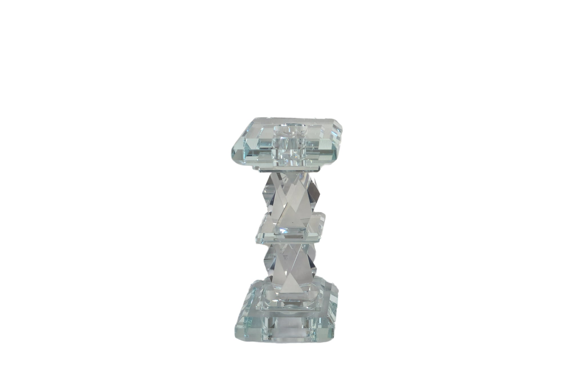 Compact crystal candle pillar with faceted design, adding a touch of sparkle and charm.