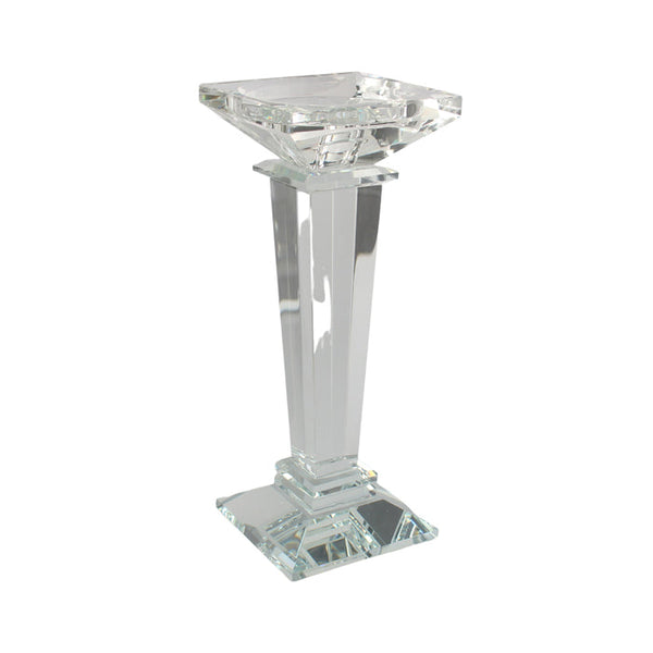 Elegant large square crystal candle holder with clear faceted design for a luxe touch.