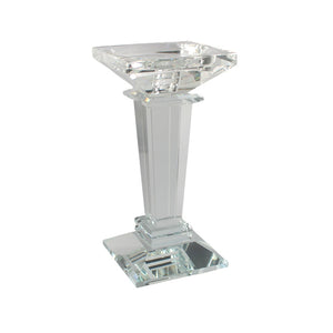 Stylish small square crystal candle holder with clear faceted design for modern décor.