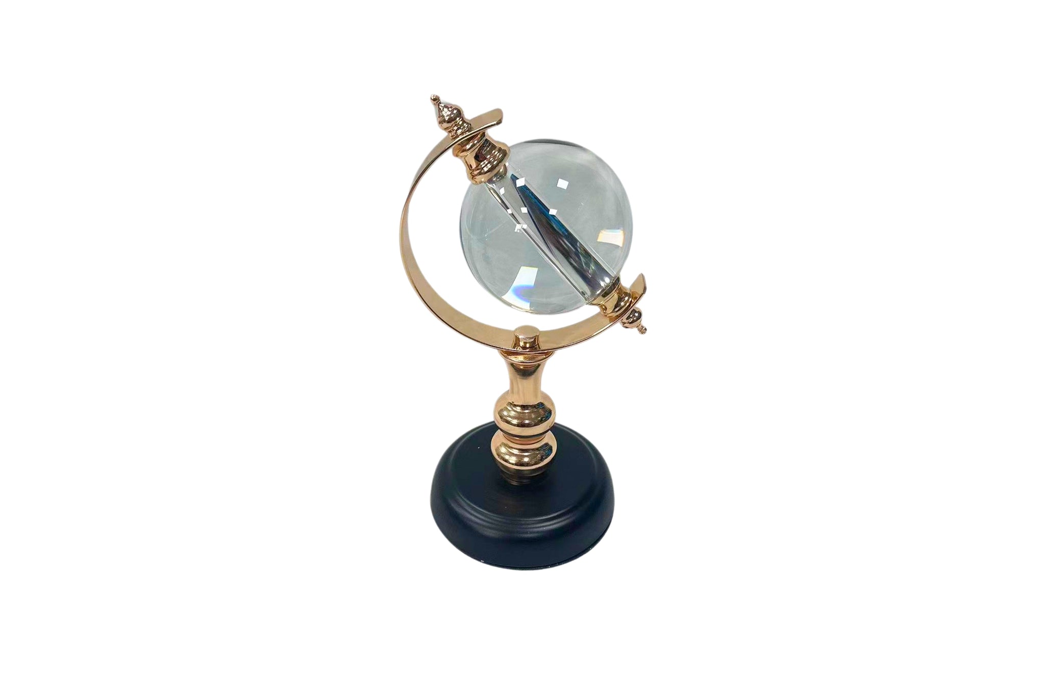 Luxurious black and gold crystal globe for refined modern spaces.