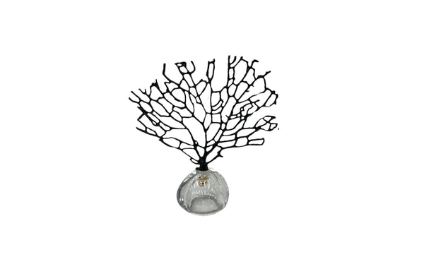 Large Black Crystal Tree Table Décor with clear glass base and intricate black branch design, symbolizing elegance and growth