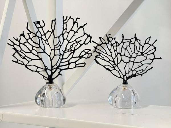 Black Crystal Tree Table Décor set with clear crystal bases displayed on a modern white surface, showcasing elegant branch design