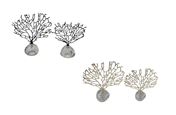 Set of four Crystal Tree Table Décor pieces in silver, gold, black, and clear finishes with elegant crystal bases, available in large and small sizes