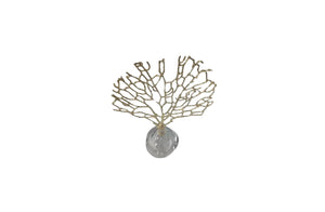 Small Gold Crystal Tree Table Décor with detailed gold-toned branches and a clear glass base for a delicate and luxurious accent