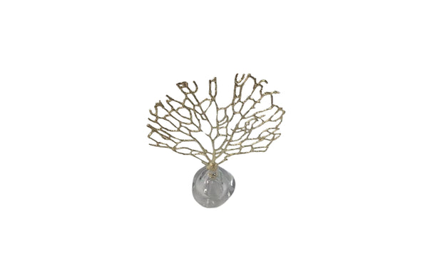 Small Gold Crystal Tree Table Décor with detailed gold-toned branches and a clear glass base for a delicate and luxurious accent