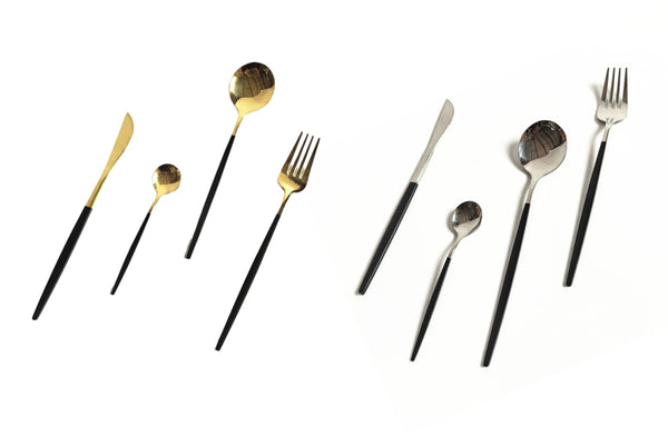 Keily Deluxe Cutlery Set – Black & Gold, Black & Silver (24-Piece Set)