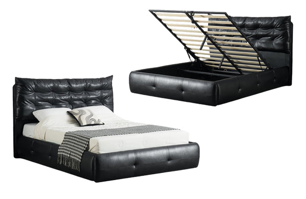 Black PU leather gas lift bed with storage base modern design