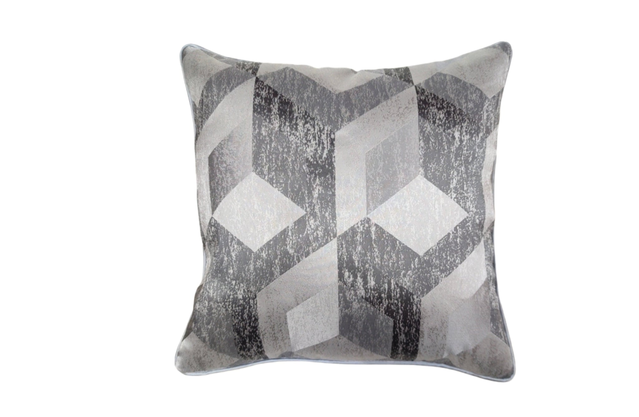 Diamant Grey designer luxury cushion with geometric diamond pattern in silver and grey tones, 45x45cm.