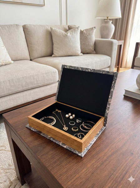 CD Gold & Black Designer Faux Décor Table Book Box - 3 Size Available