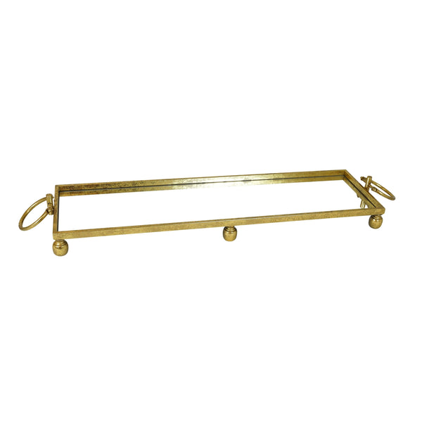 Elegant gold mirror tray with ring handles – bold, luxe accent piece.