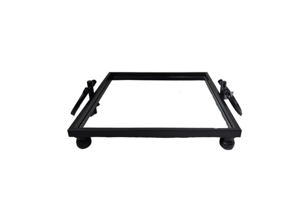 Bold black square mirror tray with handles – modern and versatile décor.