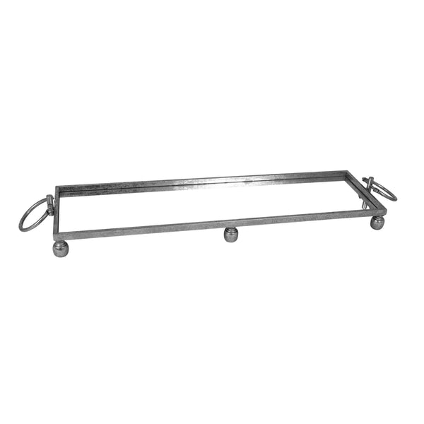 Elegant silver mirror tray with iron handles – sleek, stylish, and functional.