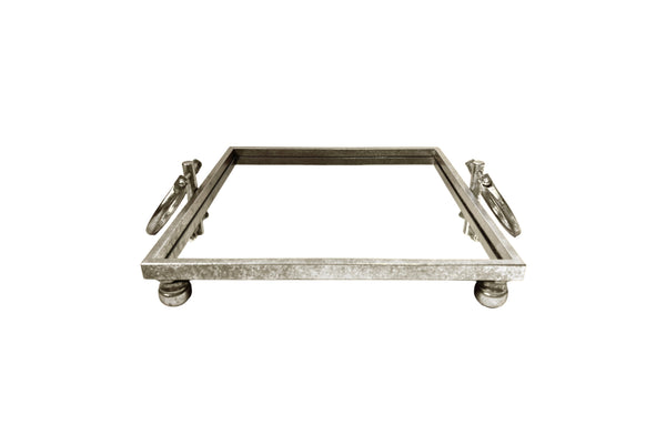 Sleek silver square mirror tray – modern charm with classic shine.
