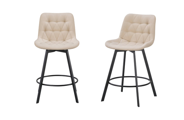 Beige quilted vegan leather barstool with swivel base offering soft comfort and elegant style