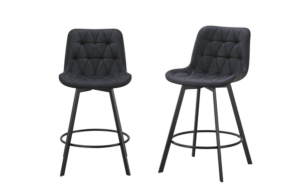 Black quilted vegan leather swivel barstool delivering bold modern look with sturdy metal support