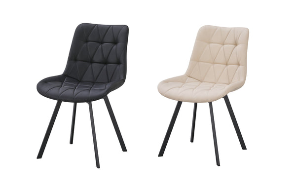 Black and beige quilted vegan leather dining chairs with sleek legs for modern interiors