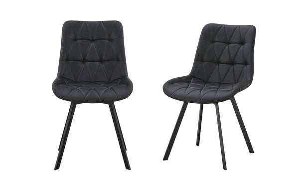 Black quilted vegan leather dining chair with swivel base delivering bold modern comfort and style