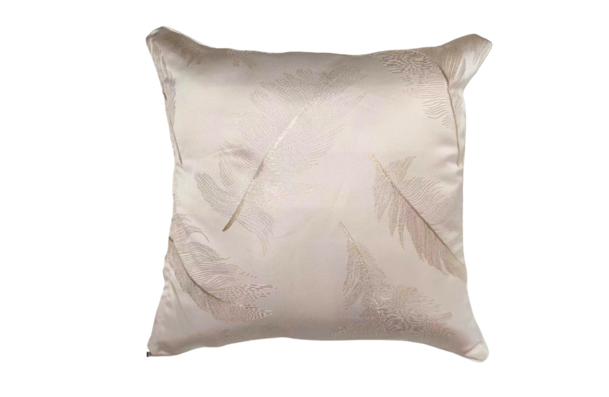 Feather Designer Luxury Cushion in cream with delicate feather pattern, 45x45cm elegant décor pillow