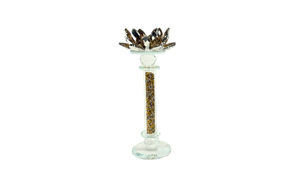Elegant tall gold crystal candle holder with lotus design
