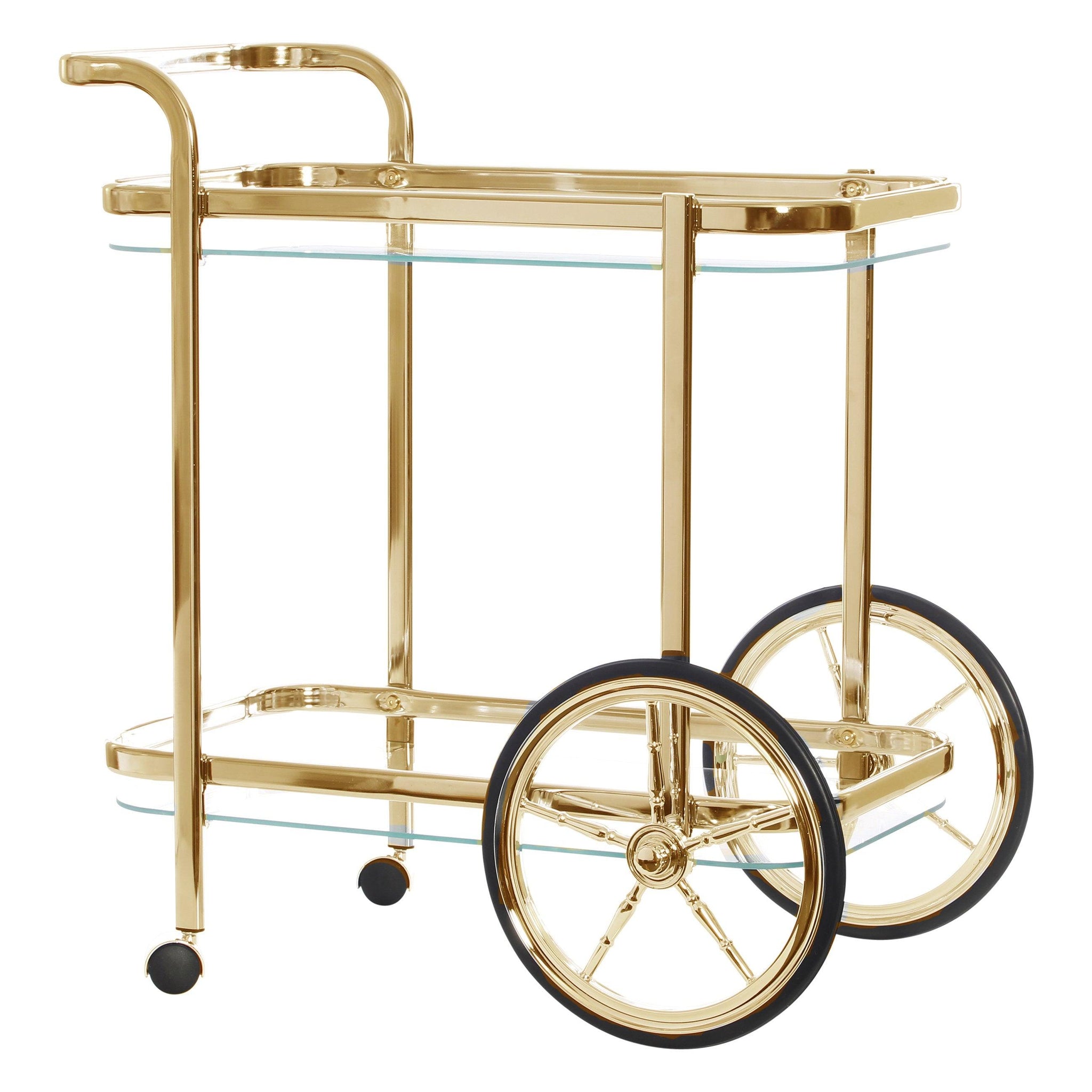 Gold Glass Trolley With Clear Rect - Furniture and Giftware 