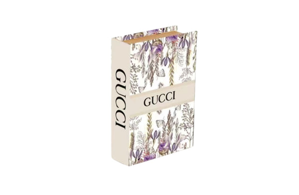 Medium decorative faux book box with floral pattern and hidden storage for home decor styling.