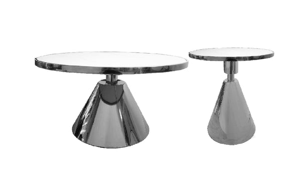 Glam coffee table and side table set with polished stainless black frame and white marble top