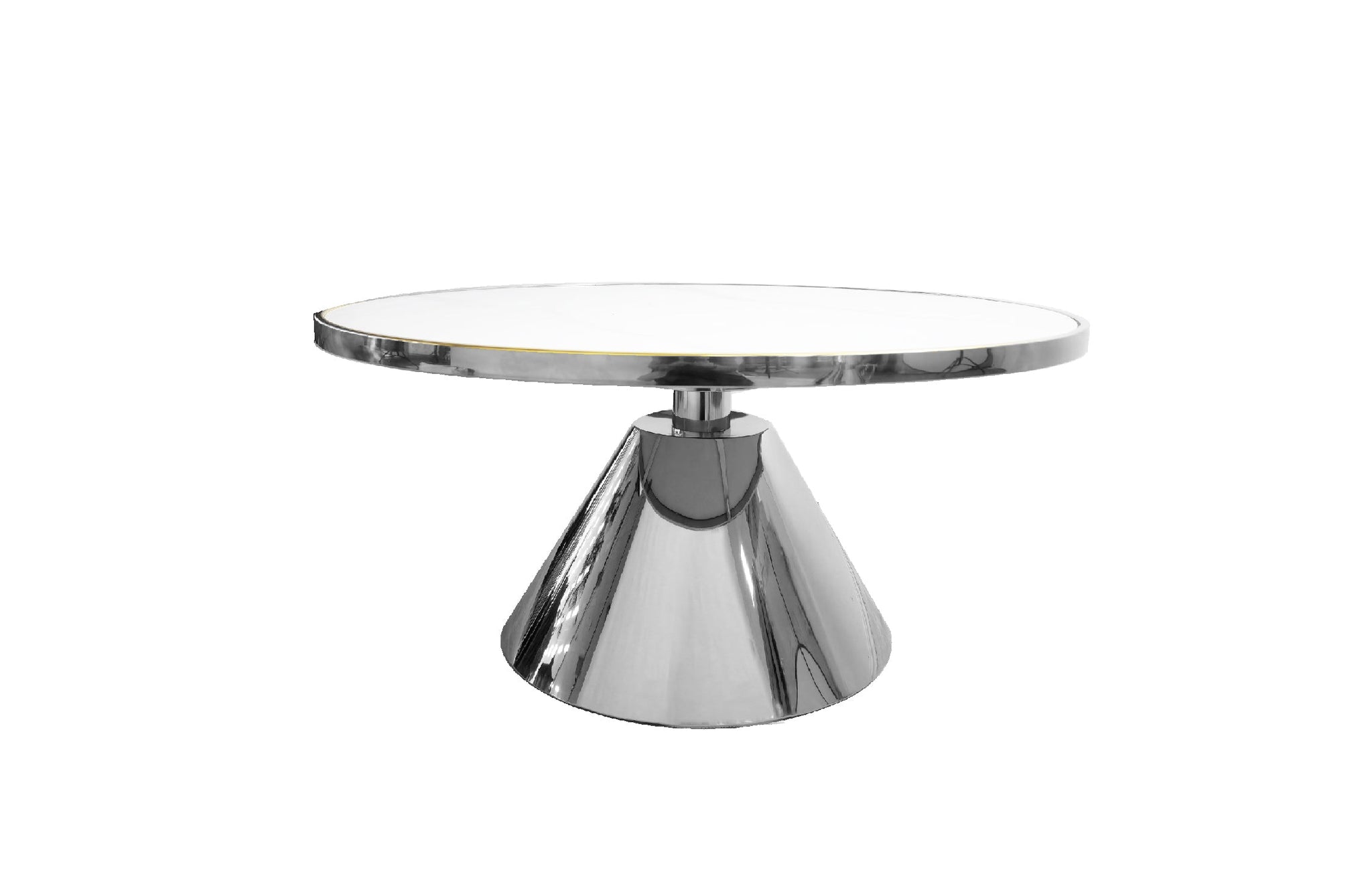 Glam designer silver coffee table with stainless steel frame and white marble top