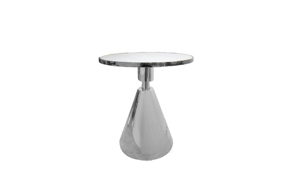 Glam designer silver side table with stainless steel frame and white marble top