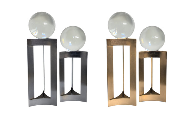Sleek silver and Luxurious gold glass sphere décor set for modern minimalist styling.