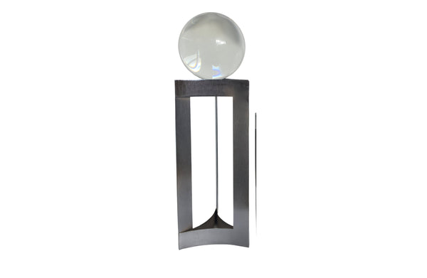 Large silver glass sphere décor adds sophistication to modern décor.