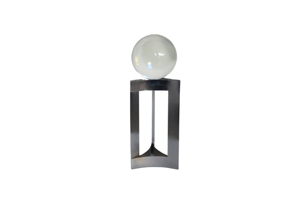 Compact silver glass sphere décor with refined contemporary elegance.